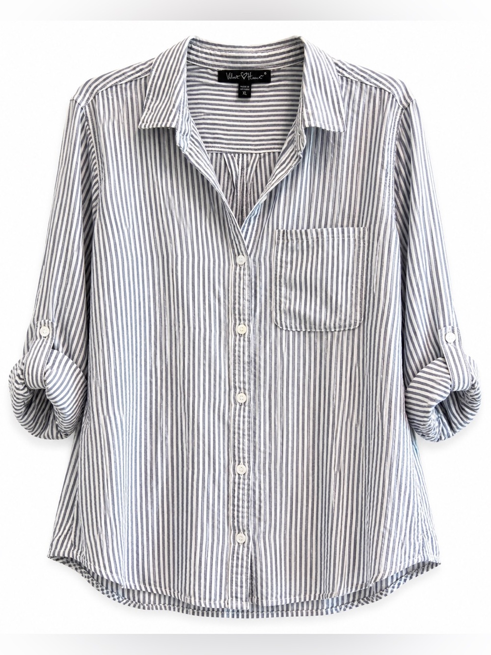 Velvet Heart Blue White Striped Button XL Lightweight Casual